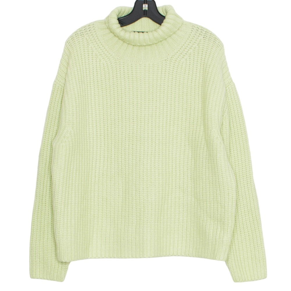 NWT Ann Taylor Sweater Turtleneck Minimalist Cottage Ribbed Cozy Green Large